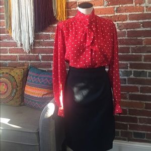 Evan Picone red polka dot blouse lewk
